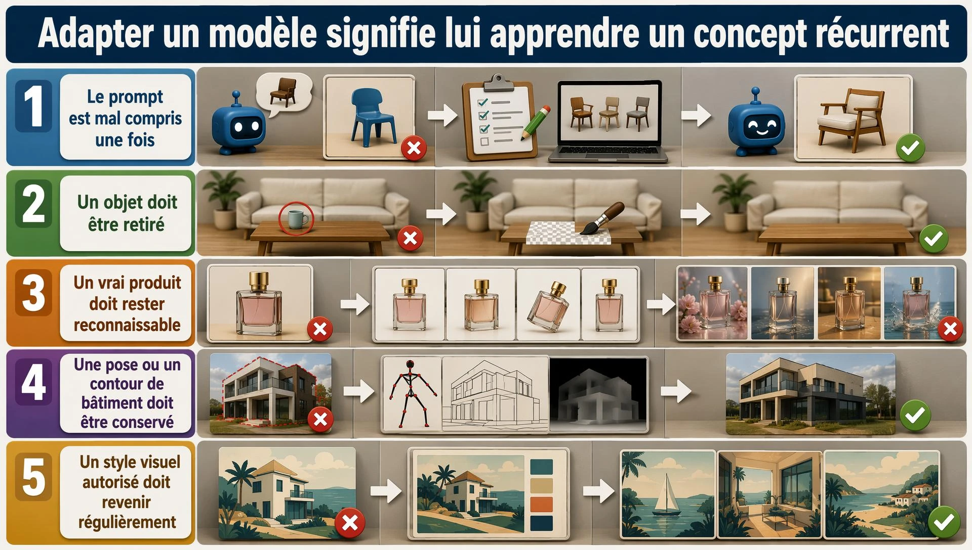 Adapter un modèle signifie lui apprendre un concept récurrent