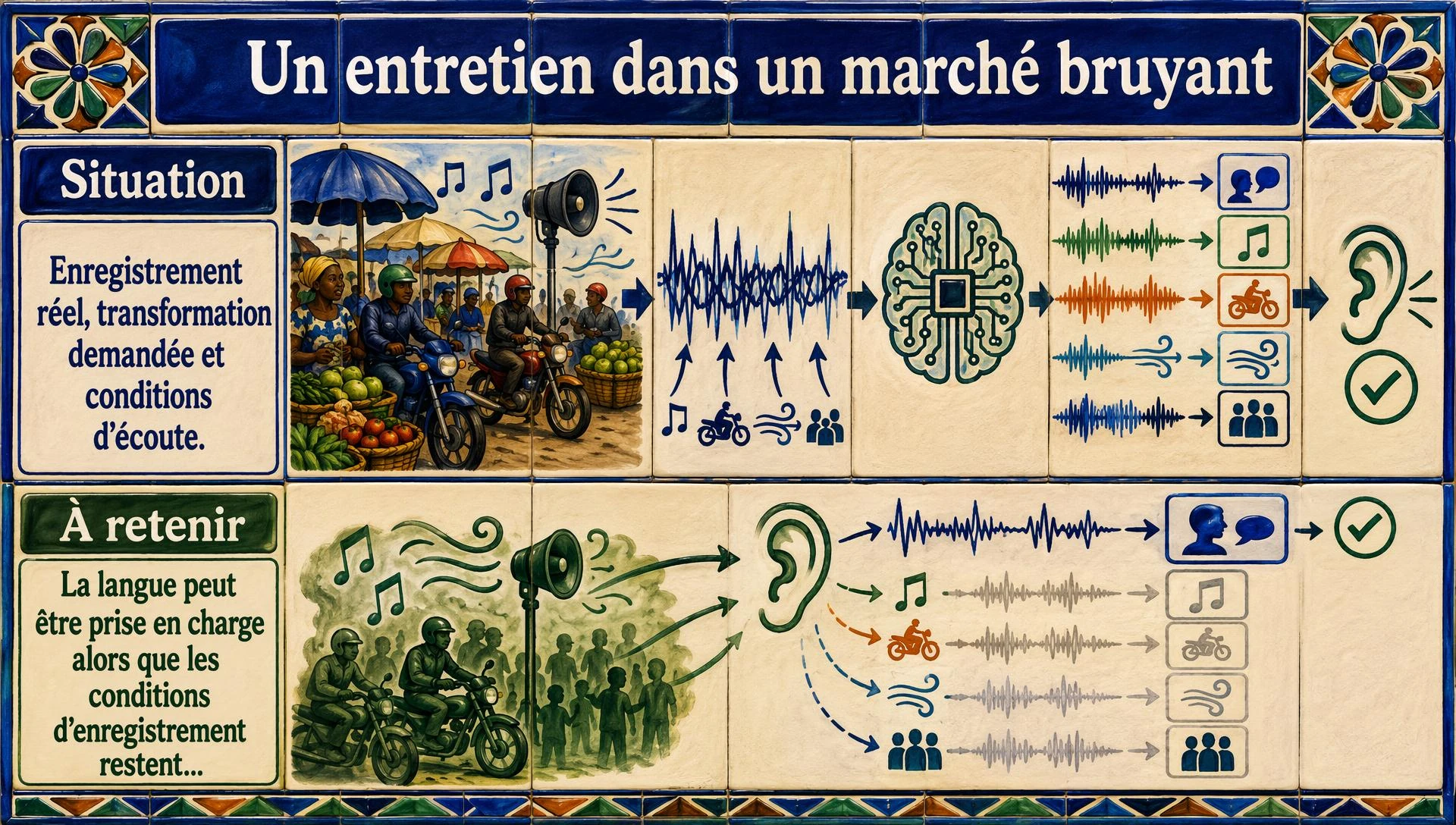 Un entretien dans un marché bruyant