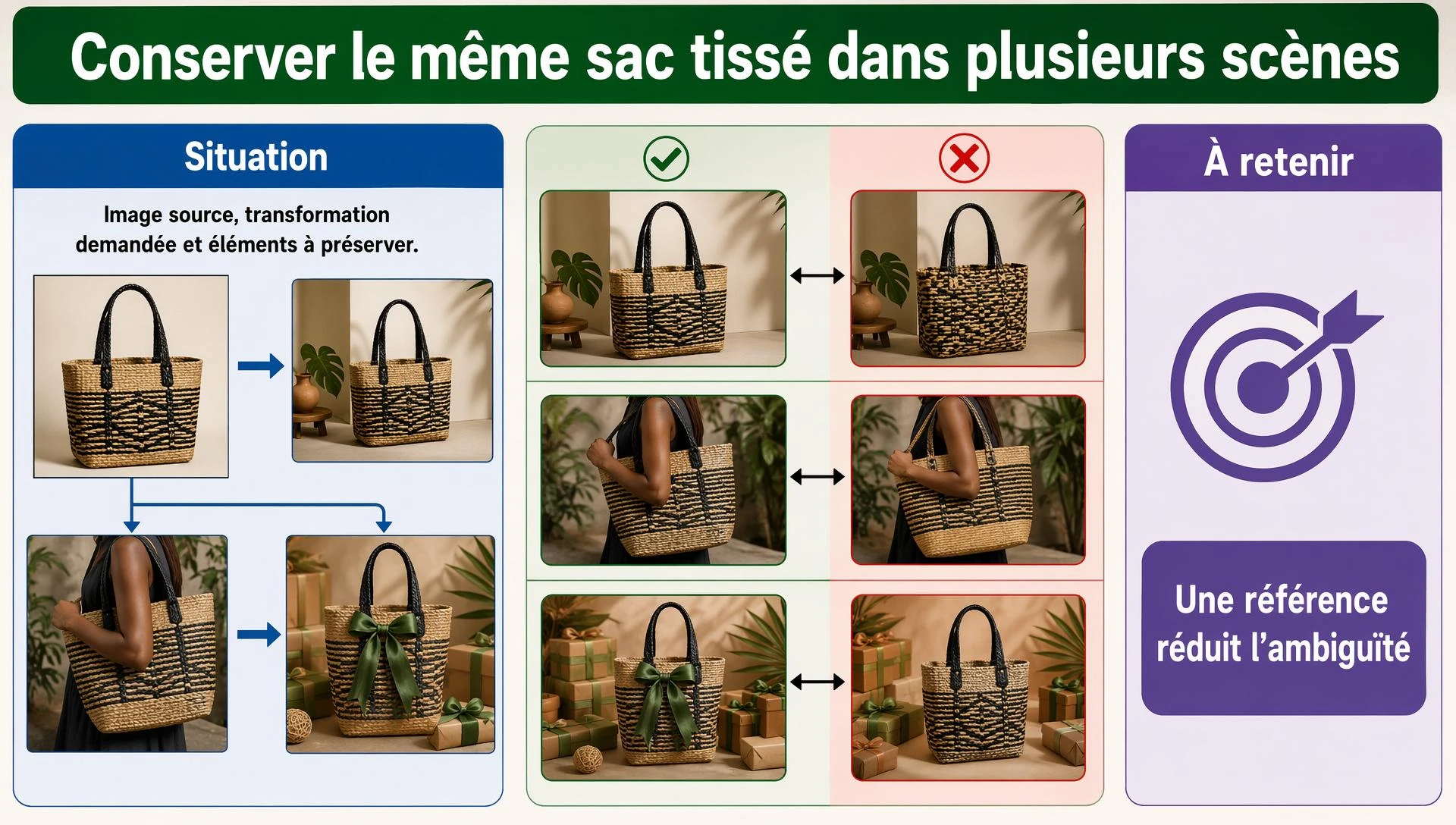 Conserver le même sac tissé dans plusieurs scènes