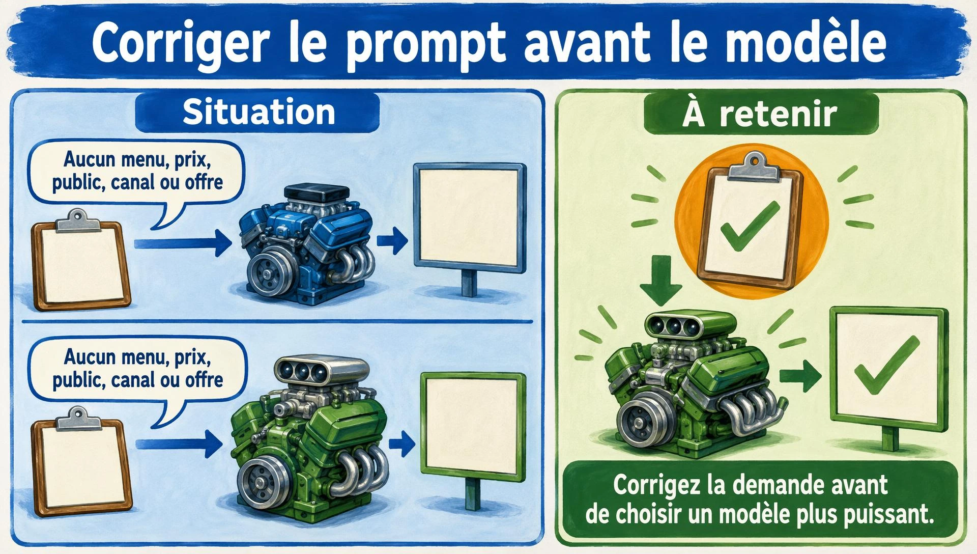 Ne pas changer de modèle avant de corriger un prompt incomplet