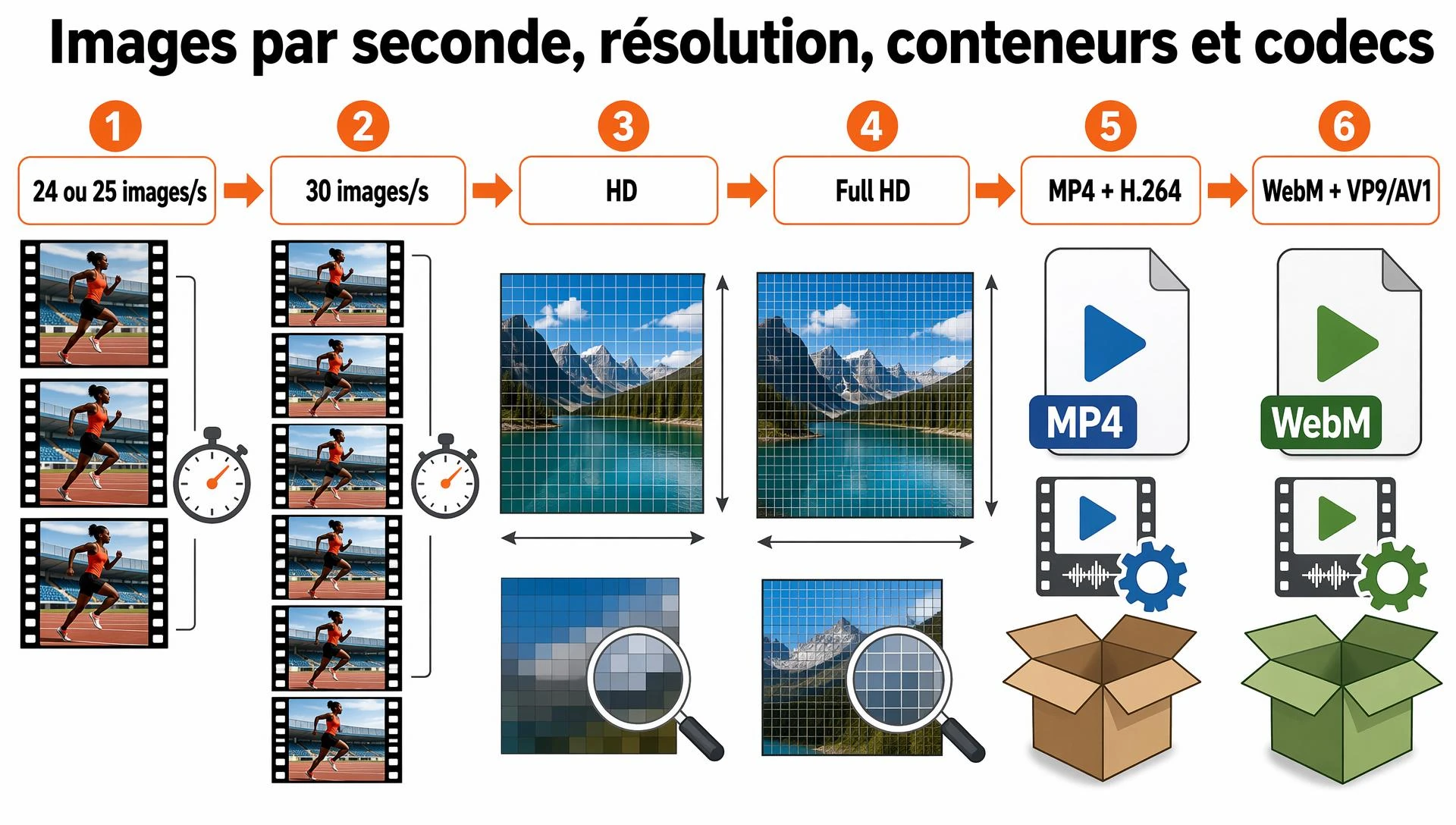 Images par seconde, résolution, conteneurs et codecs