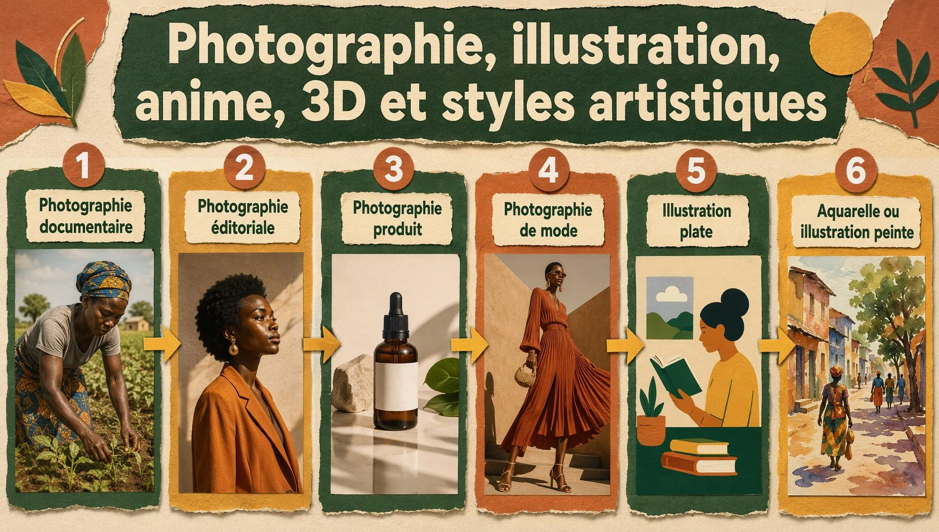 Photographie, illustration, anime, 3D et styles artistiques
